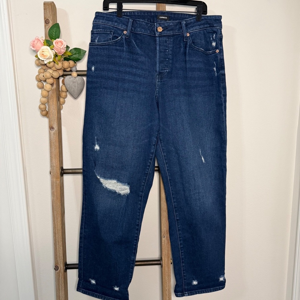Express‎ Mid Rise Boyfriend Wide Leg Dark Jeans Size 12 Regular